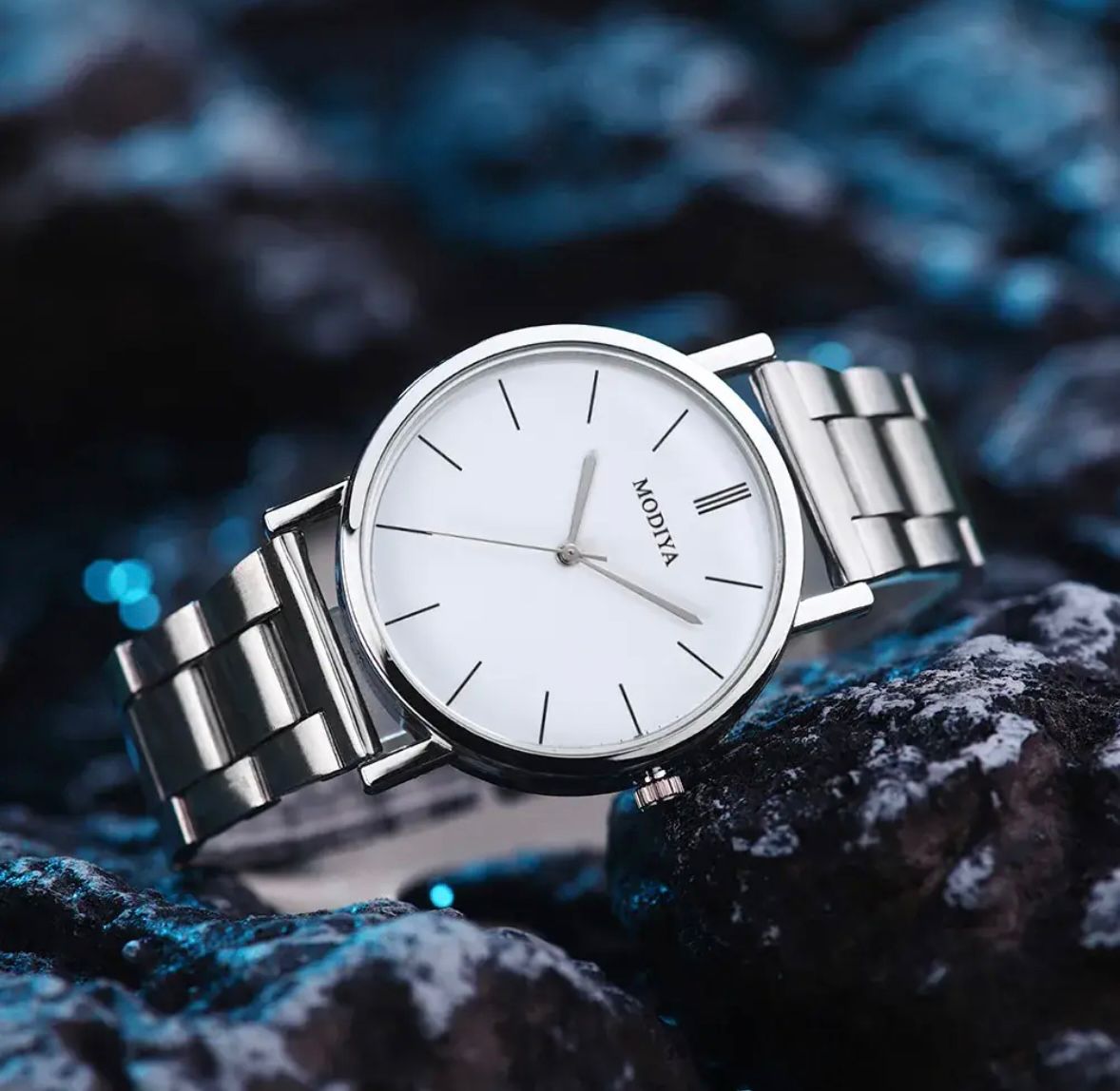 MODIYA Classic Quartz Watch for Men – Stainless Steel Strap Minimalist Roman Dial